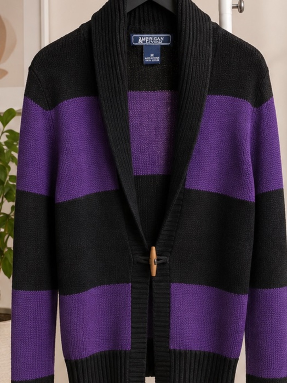 American Living Black & Purple Striped Cardigan